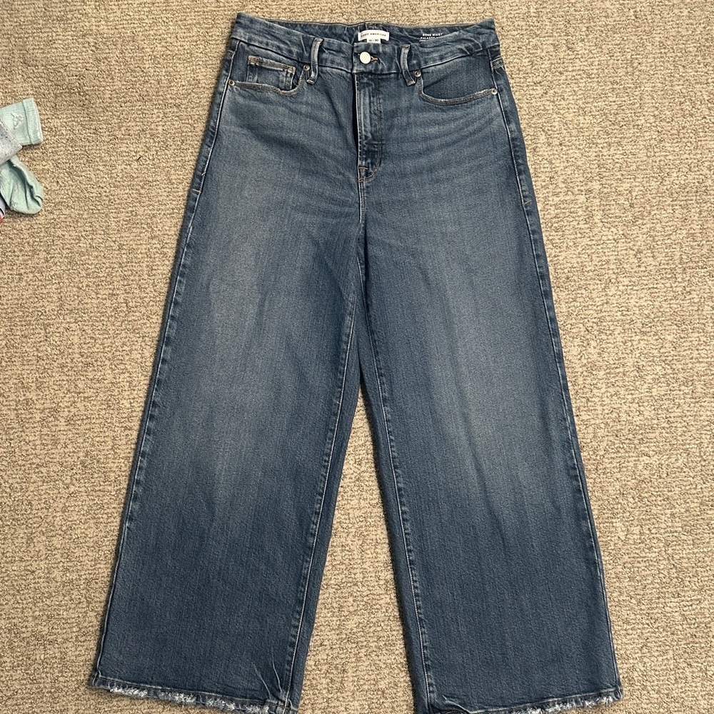 Good American Blue good waist palazzo crop wide leg jeans